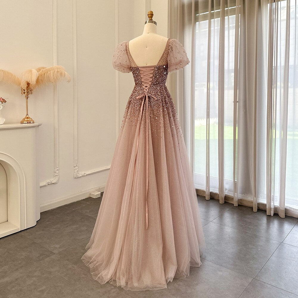 Dreamy Vow Chic Rose Pink Luxury Dubai Evening Dresses for Women Wedding Party Burgundy Gold Long Arabic Formal Prom Gown 109