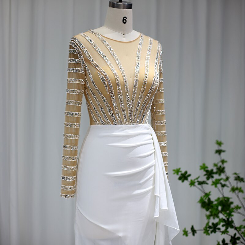 Dreamy Vow Dubai White Mermaid Arabic Evening Dress Long Sleeve Luxury Women for Wedding Party Midi Prom Formal Dresses 270