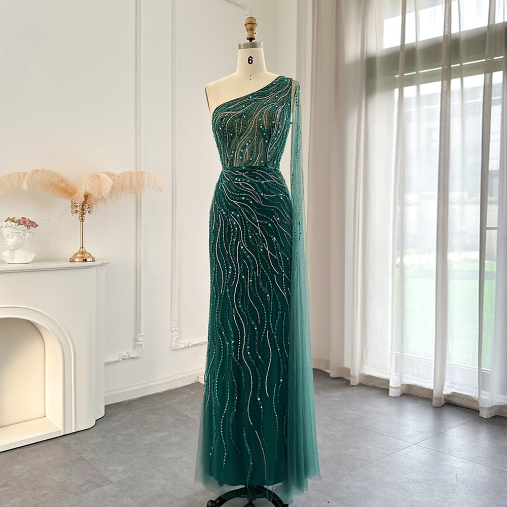 Glamorous Emerald Green Sheath/Column Evening Dress with Train Pageant Dress Y4303 main image 1