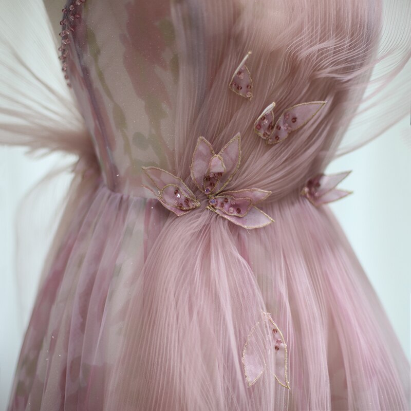 Dreamy Vow Lilac Floral Tulle Long Evening Dress 2023 Spaghetti Straps Backless Formal Prom Dresses for Wedding Party 236