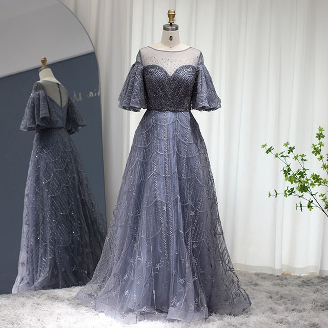 DreamyVow Luxury Dubai Pink Evening Dresses Flare Sleeve Burgundy Arabic Plus Size Formal Dress for Women Wedding Party 057