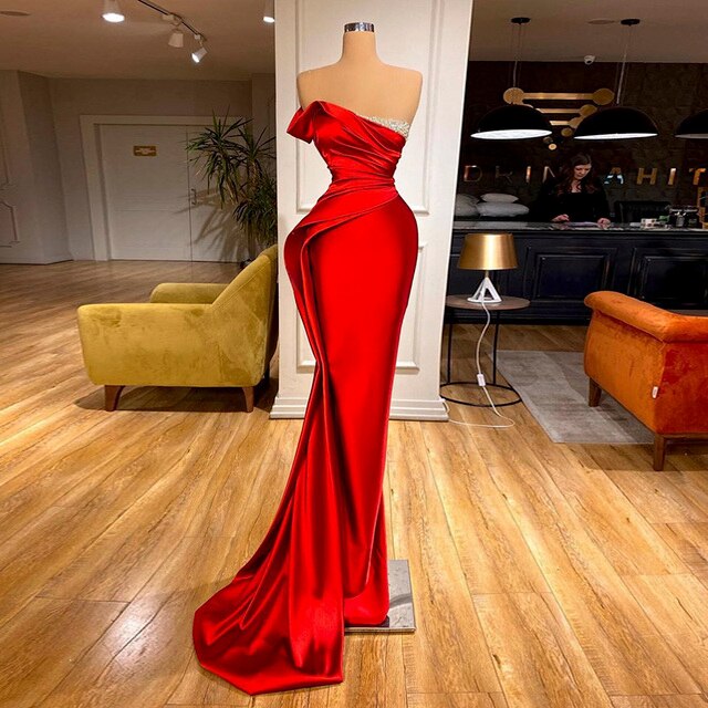 Dreamy Vow Sexy Red Mermaid Long Prom Dresses Elegant One Shoulder Dubai Evening Dress for Women Wedding Party Graduation 405