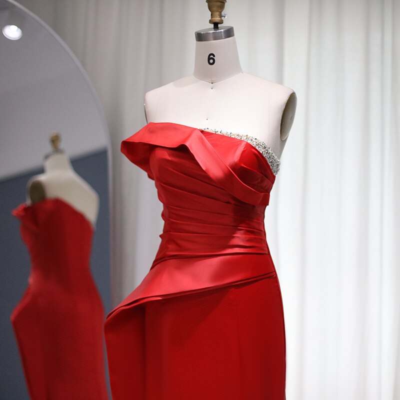 Dreamy Vow Sexy Red Mermaid Long Prom Dresses Elegant One Shoulder Dubai Evening Dress for Women Wedding Party Graduation 405