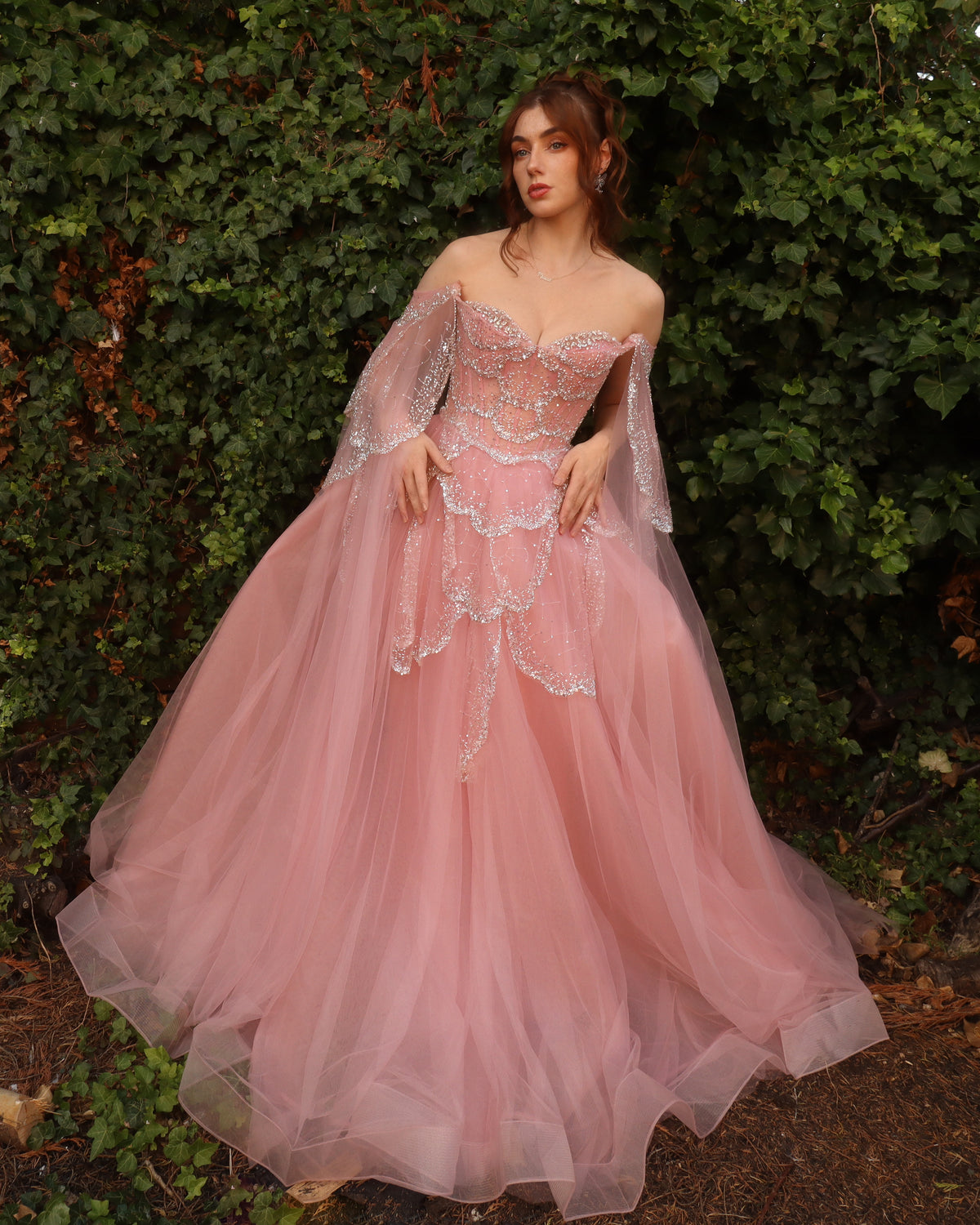 Gorgeous Beaded Sage Green Evening Dress with Cape Sleeves SS215