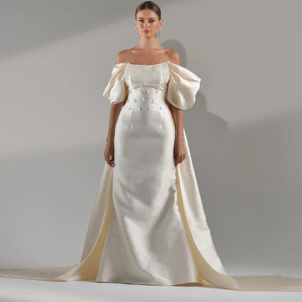 Luxury Crystal Beige Evening Dresses with Overskirt SS426