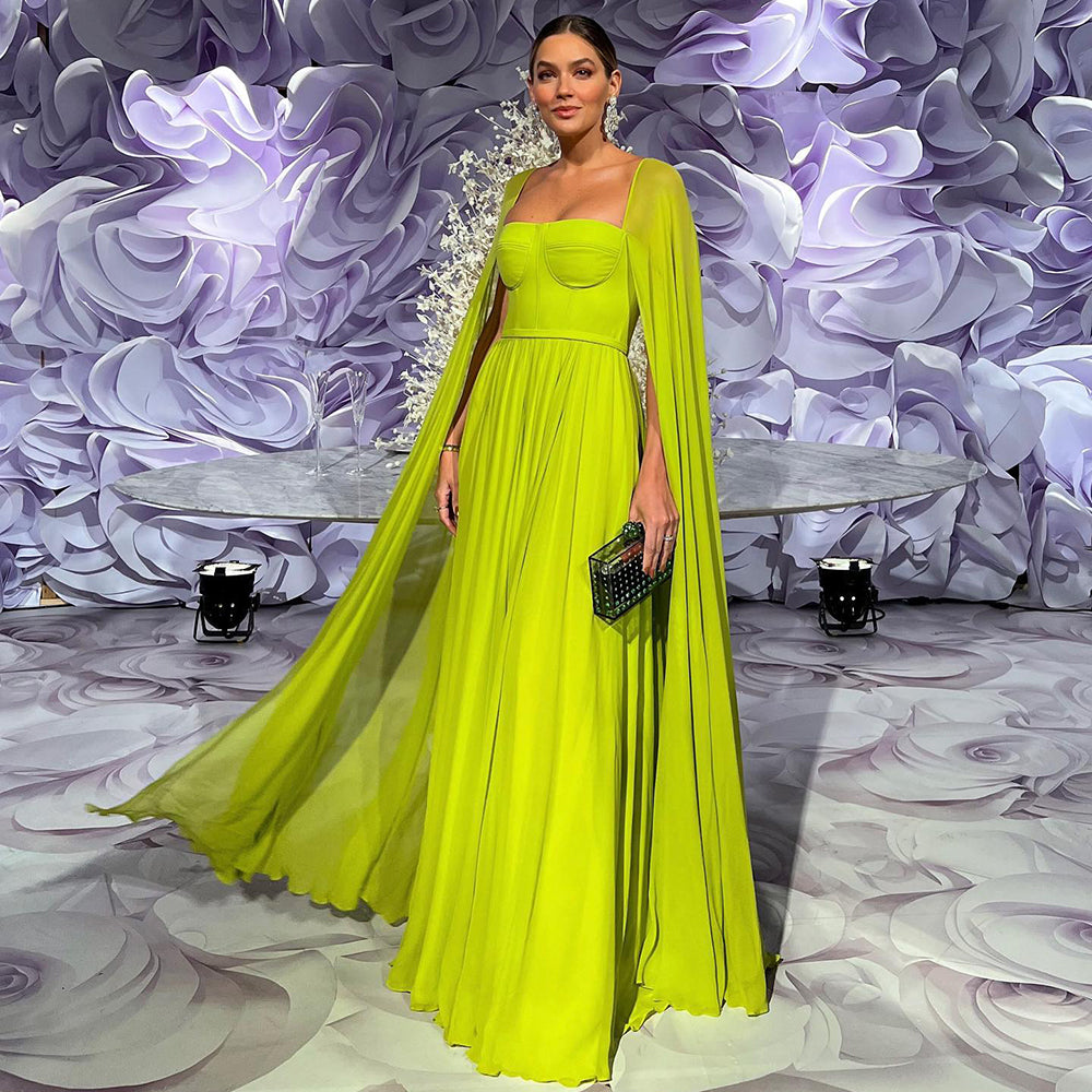 Luxury Kelly A-Line Chiffon Evening Dress with Cape Sleeves SF076
