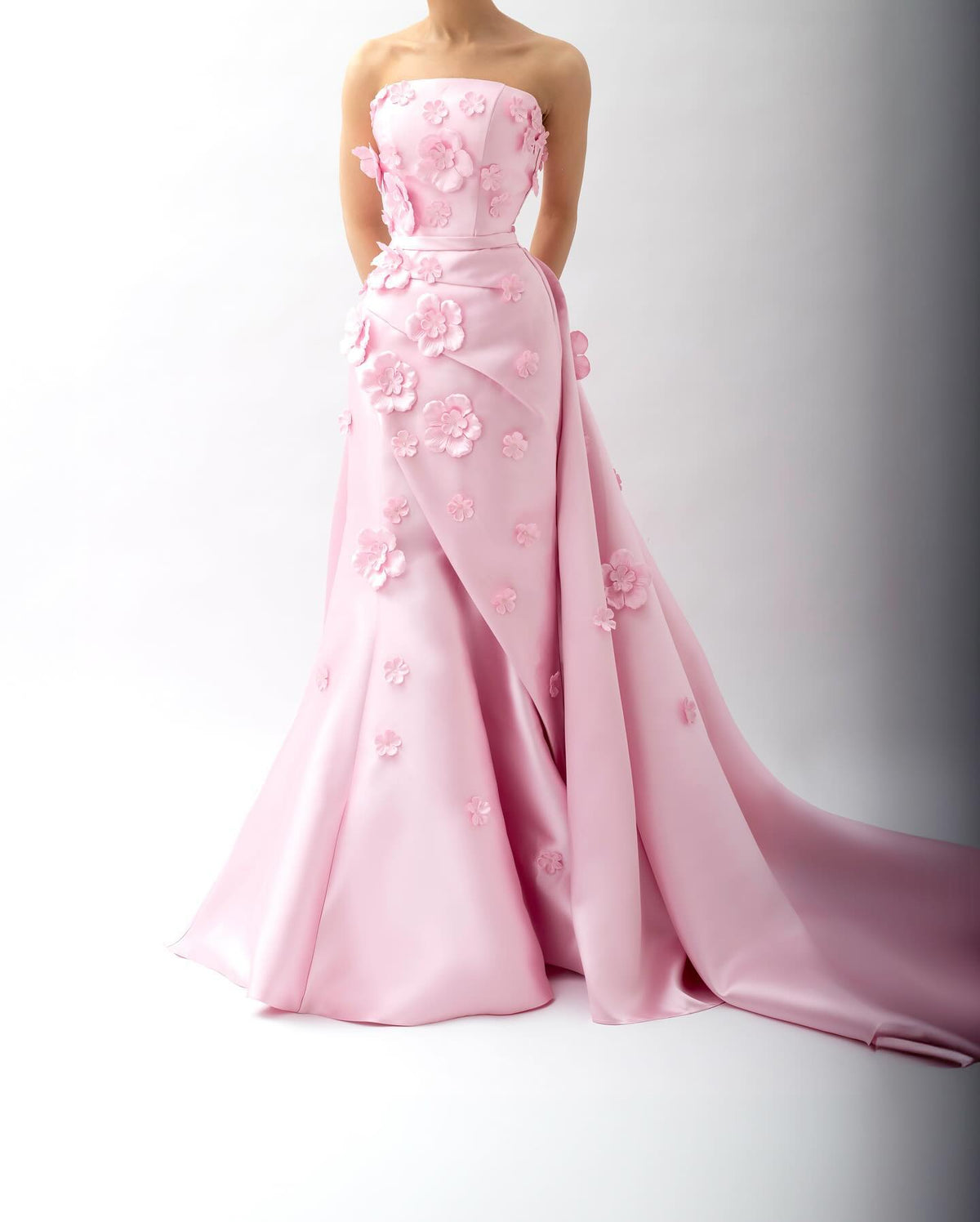 Elegant Pink 3D Flowers Evening Dress with Overskirt SF274