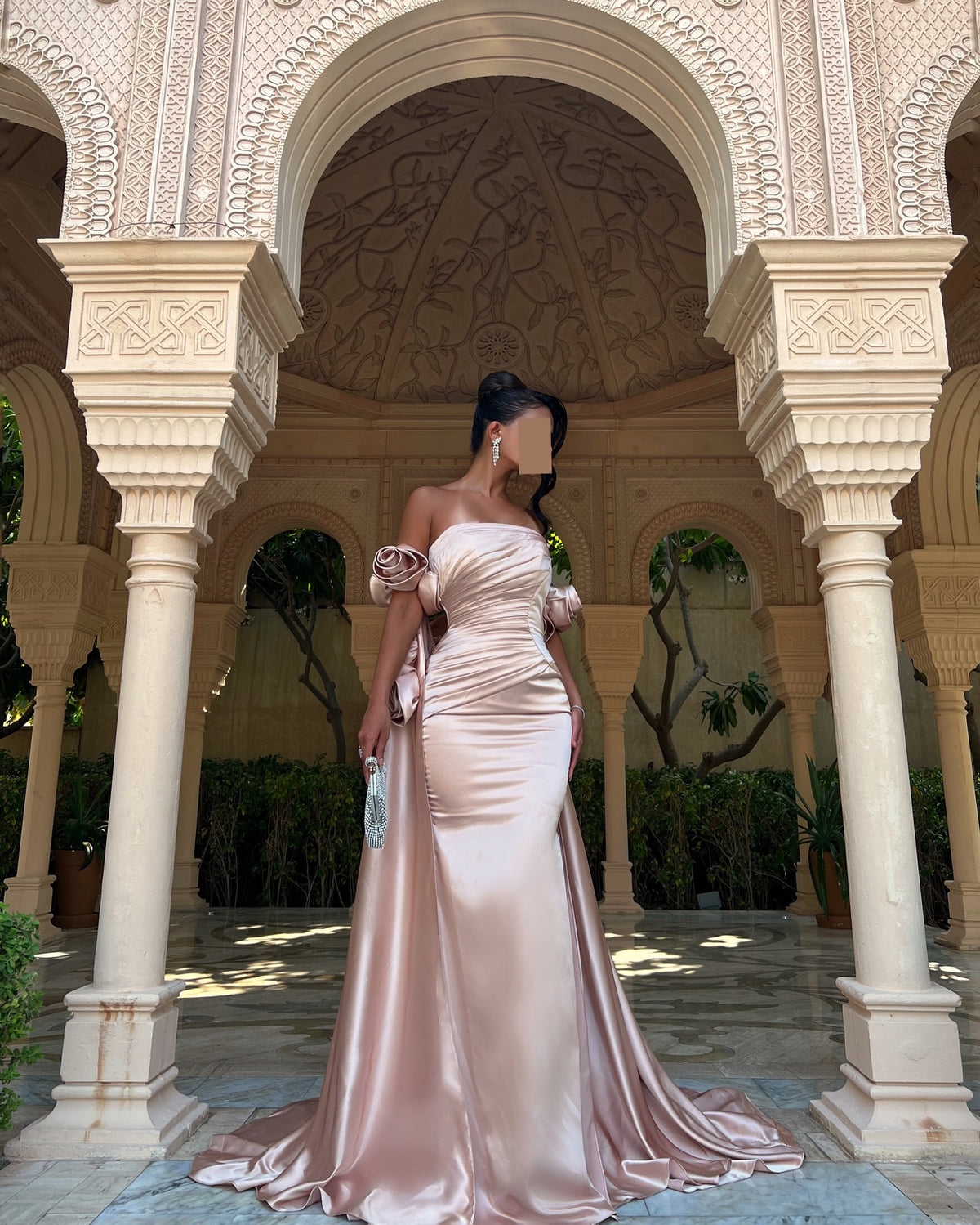 Chic 3D Floral Rose Gold Evening Dress with Overskirt SF263
