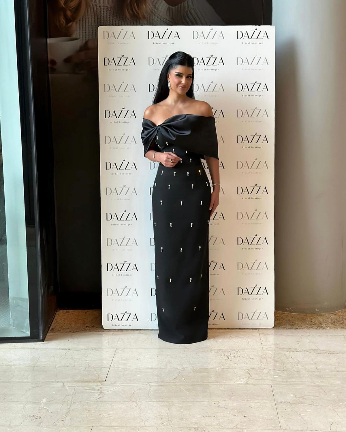 Luxury Beaded Black Satin Long Evening Dress SF035