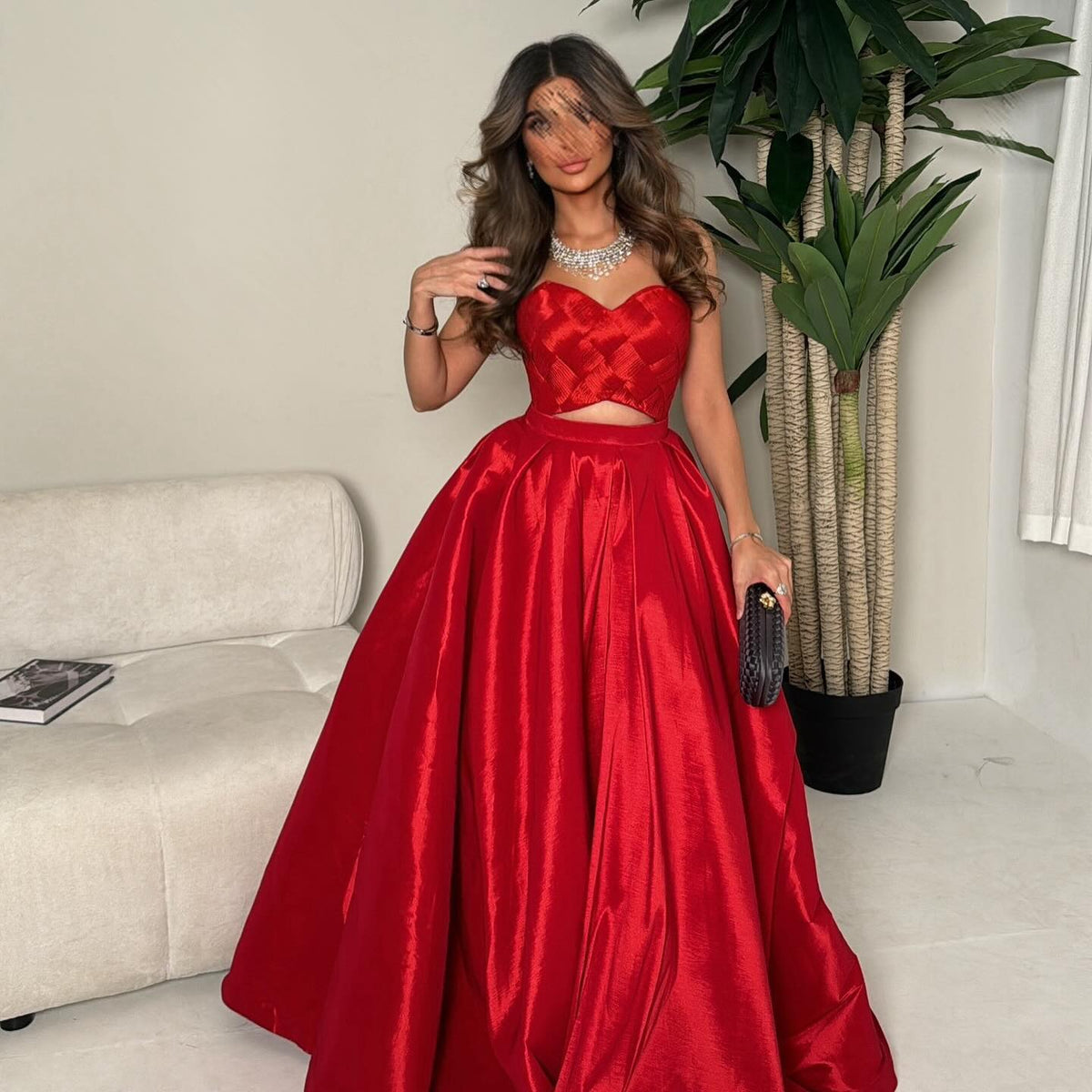 Elegant Red A-Line Sweetheart Satin Evening Dress SF097