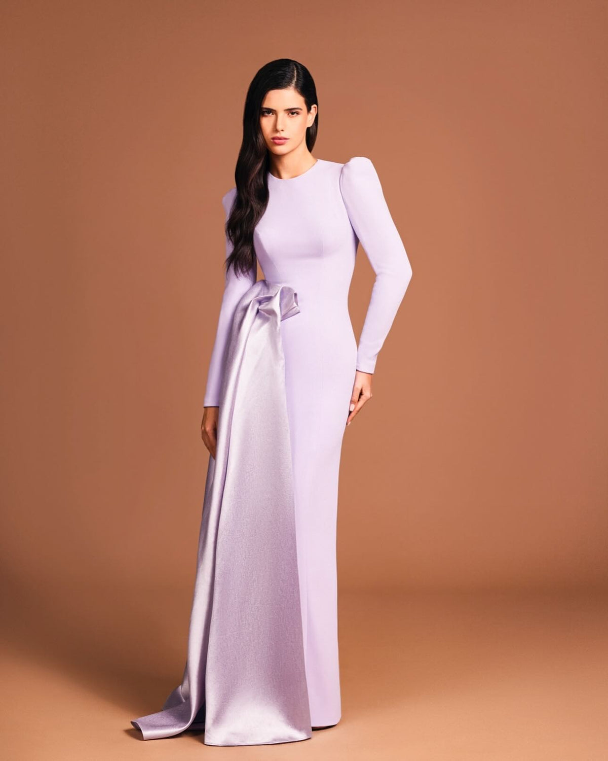 Elegant Lilac Long Sleeve Pleated Mermaid Evening Dress SF171