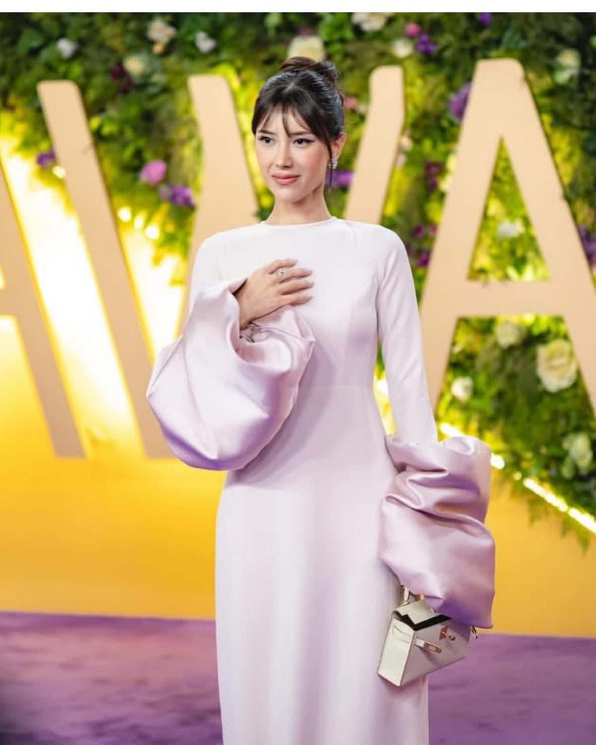Elegant Pink Long Sleeves Satin Evening Dress SF161