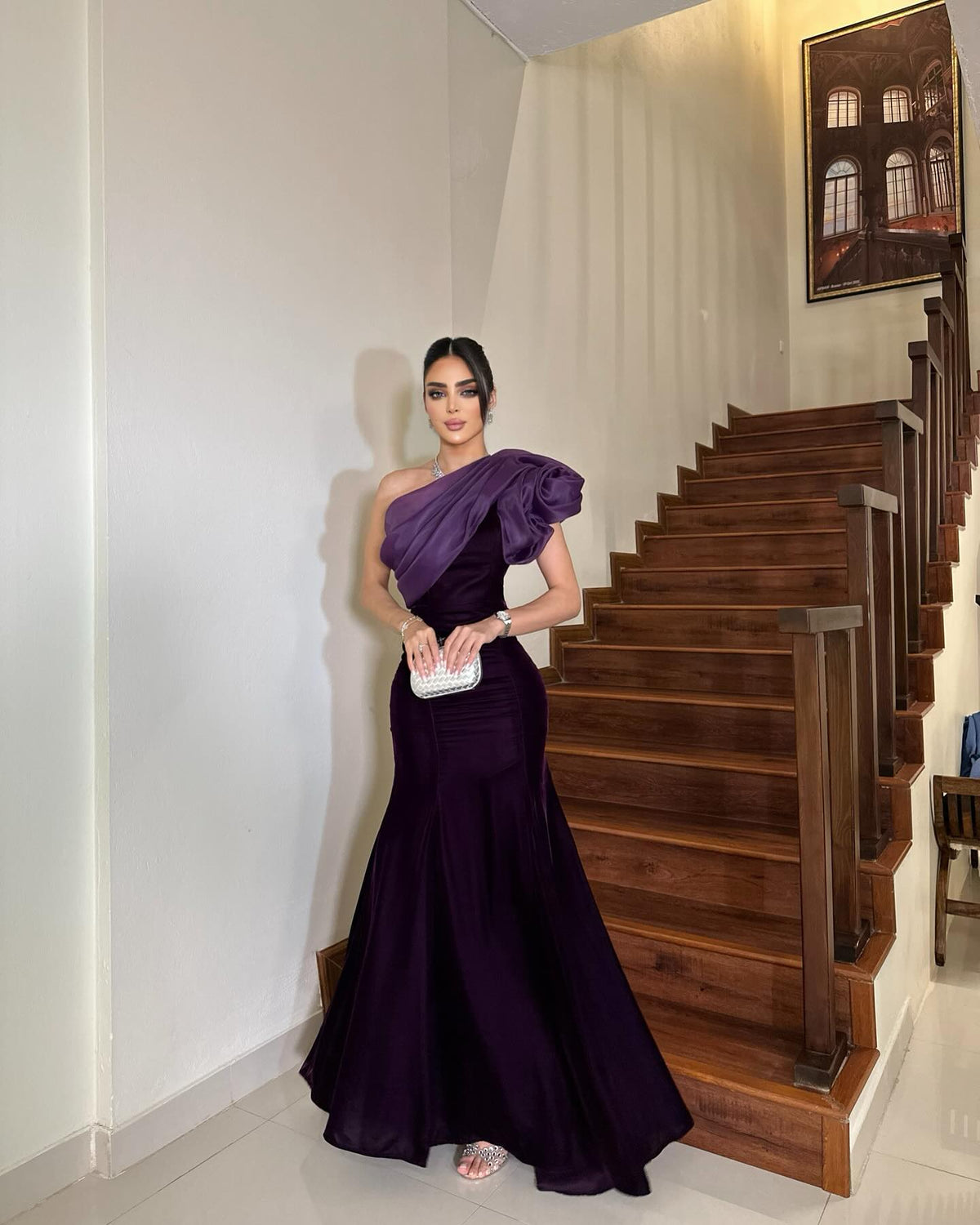 Elegant Purple One Shoulder Mermaid Evening Dress SF493