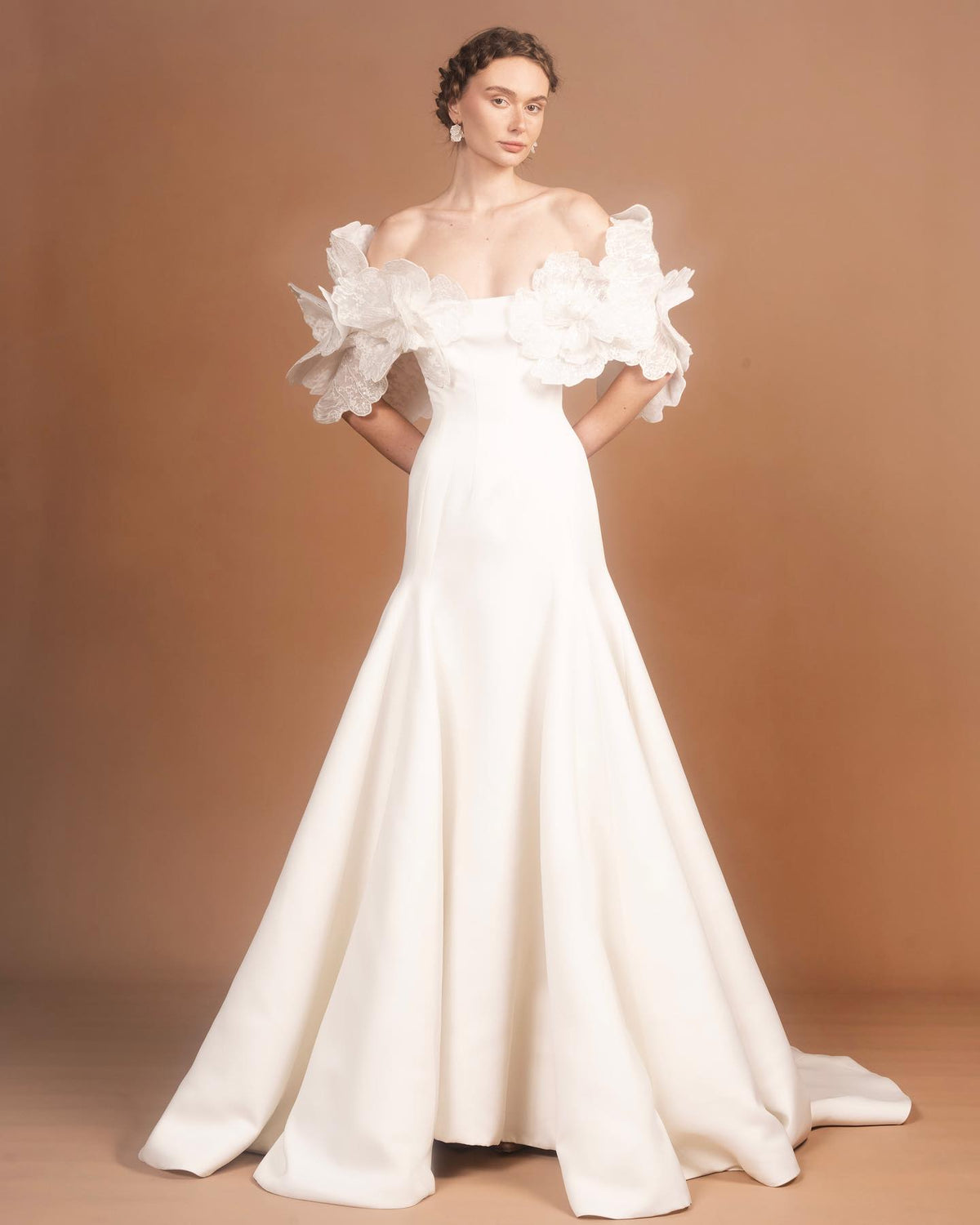 Luxury 3D Floral White Strapless Mermaid Evening Dress SF503