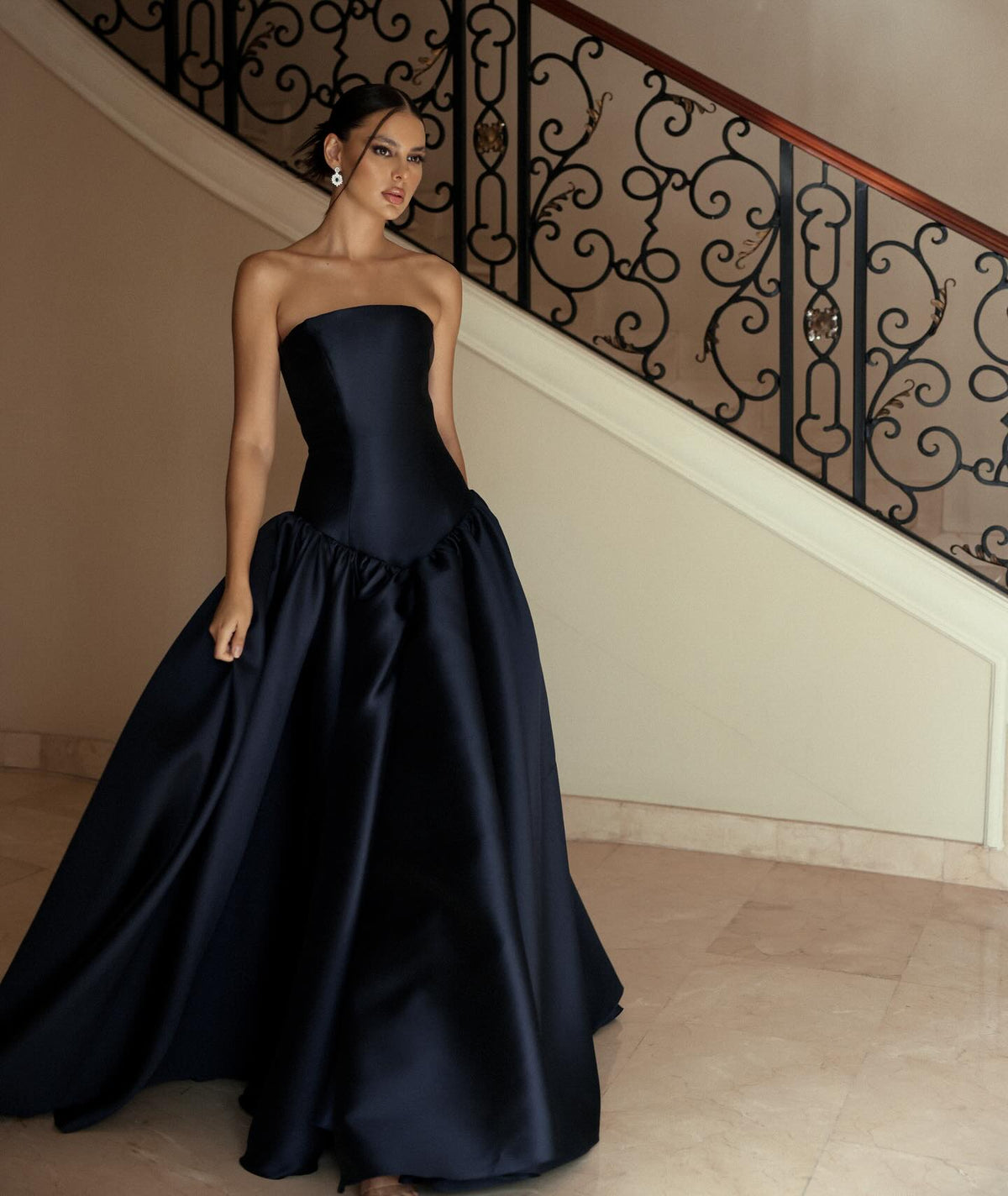 Elegant Strapless Dark Navy A-Line Evening Dress SF480