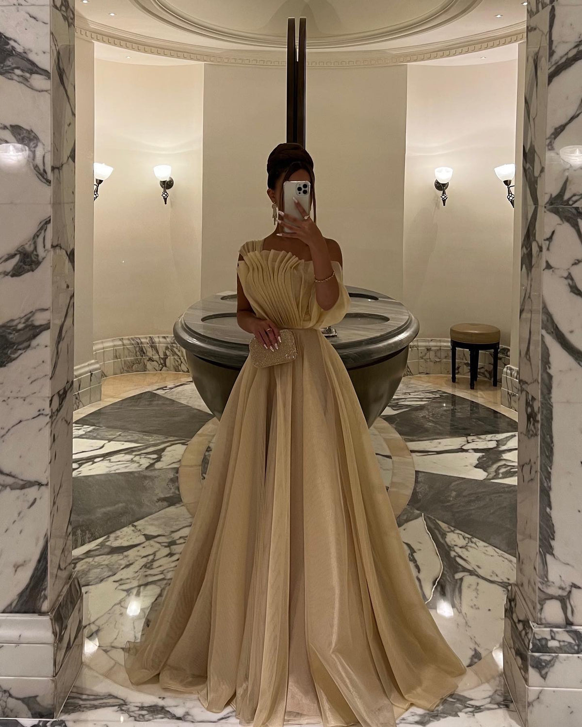 Elegant Champane One Shoulder A-Line Evening Dress SF113