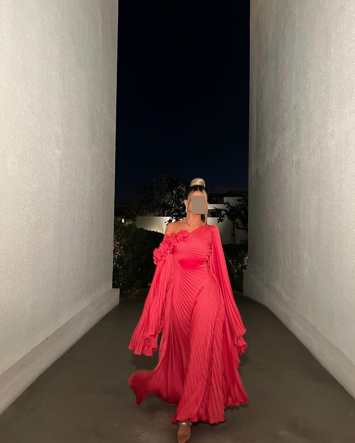 Classic 3D Floral Red Evening Dress with Cape Sleeve SF114