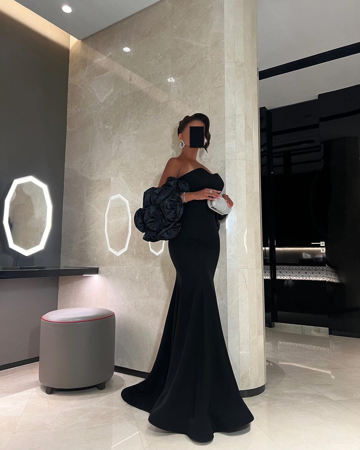 Elegant 3D Floral Black Mermaid Evening Dress SF115