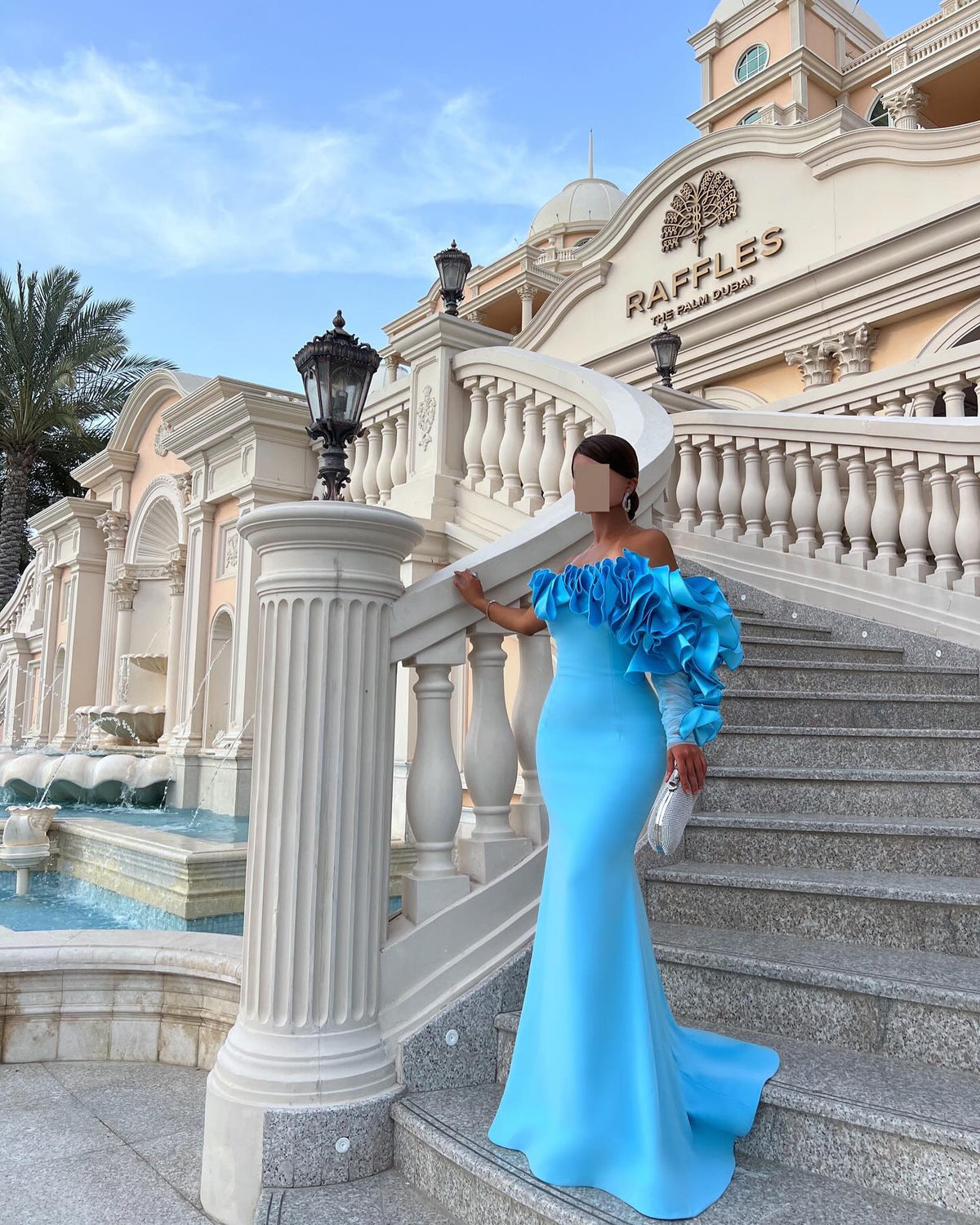 Luxury Blue One Shoulder Mermaid Evening Dress SF124