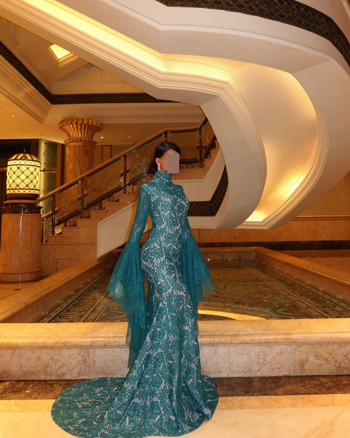Luxury Green Long Sleeves Mermaid Evening Dress SF164