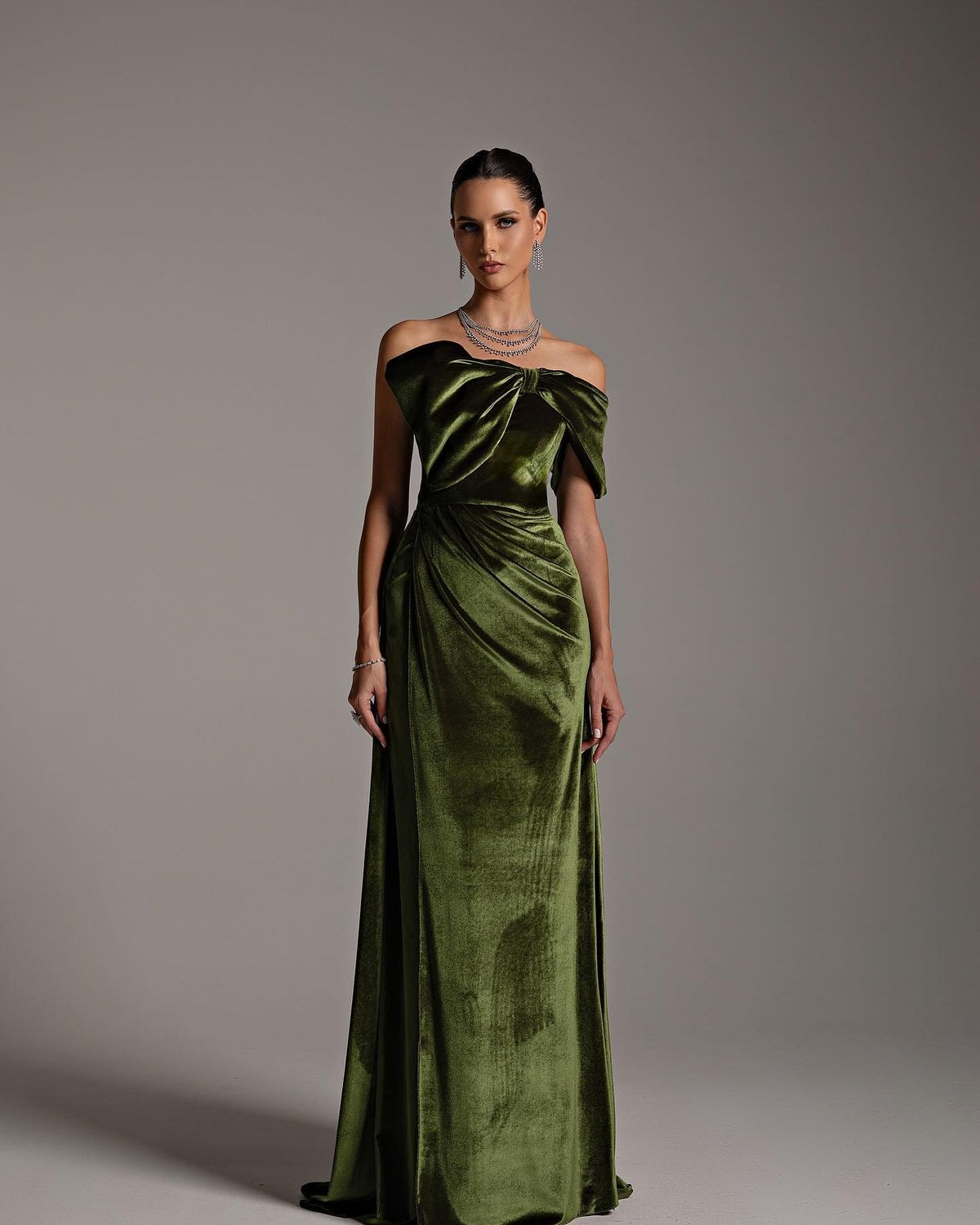Elegant Off Shoulder Green Bow Evening Dress SF468