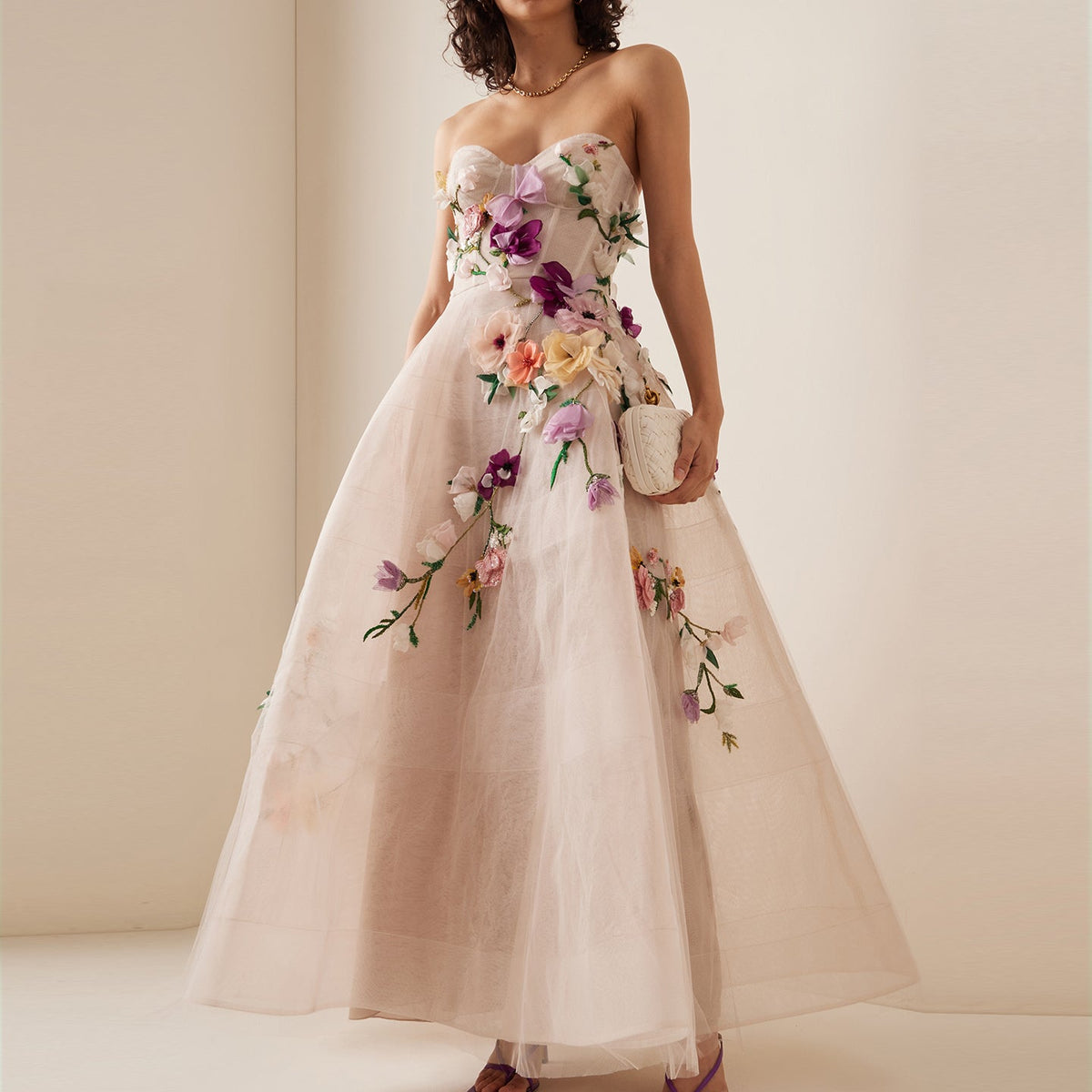 Elegant 3D Flowers Khaki A-line Midi Evening Dress SS334