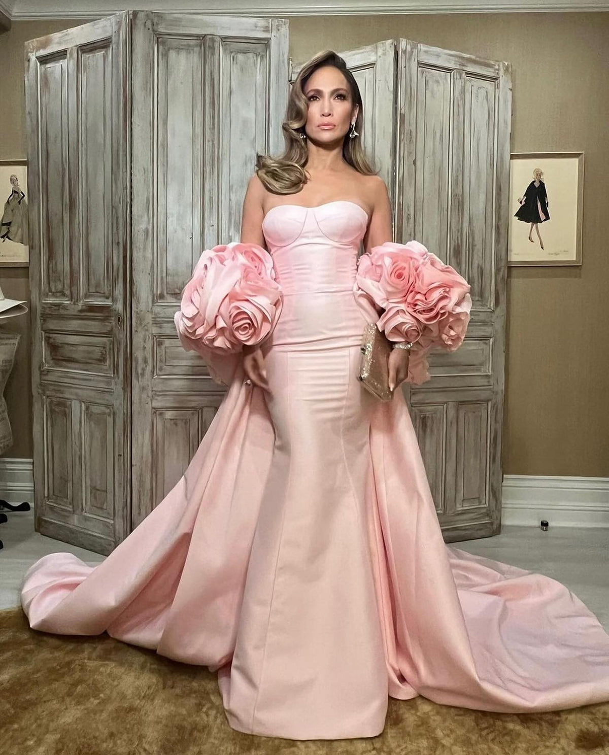 Glamorous 3D Floral Pink Evening Dress with Overskirt SF346