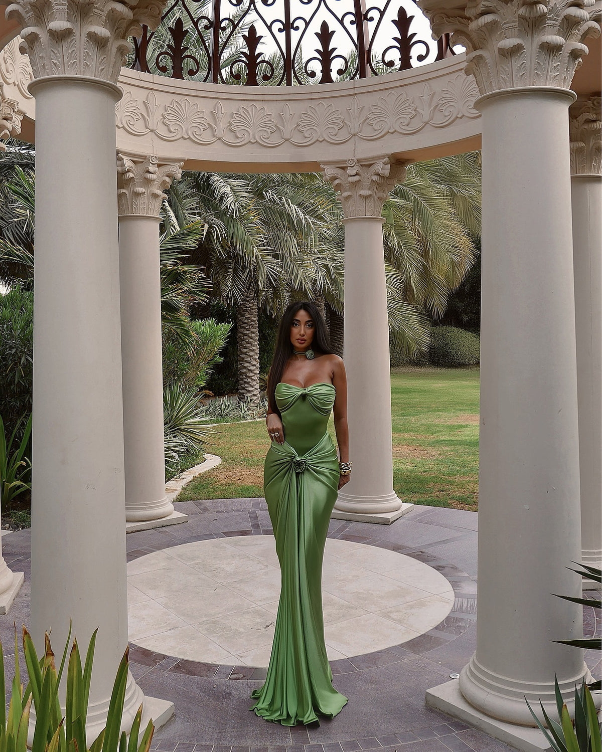 Elegant Green 3D Floral Mermaid Pleats Evening Dress SF532