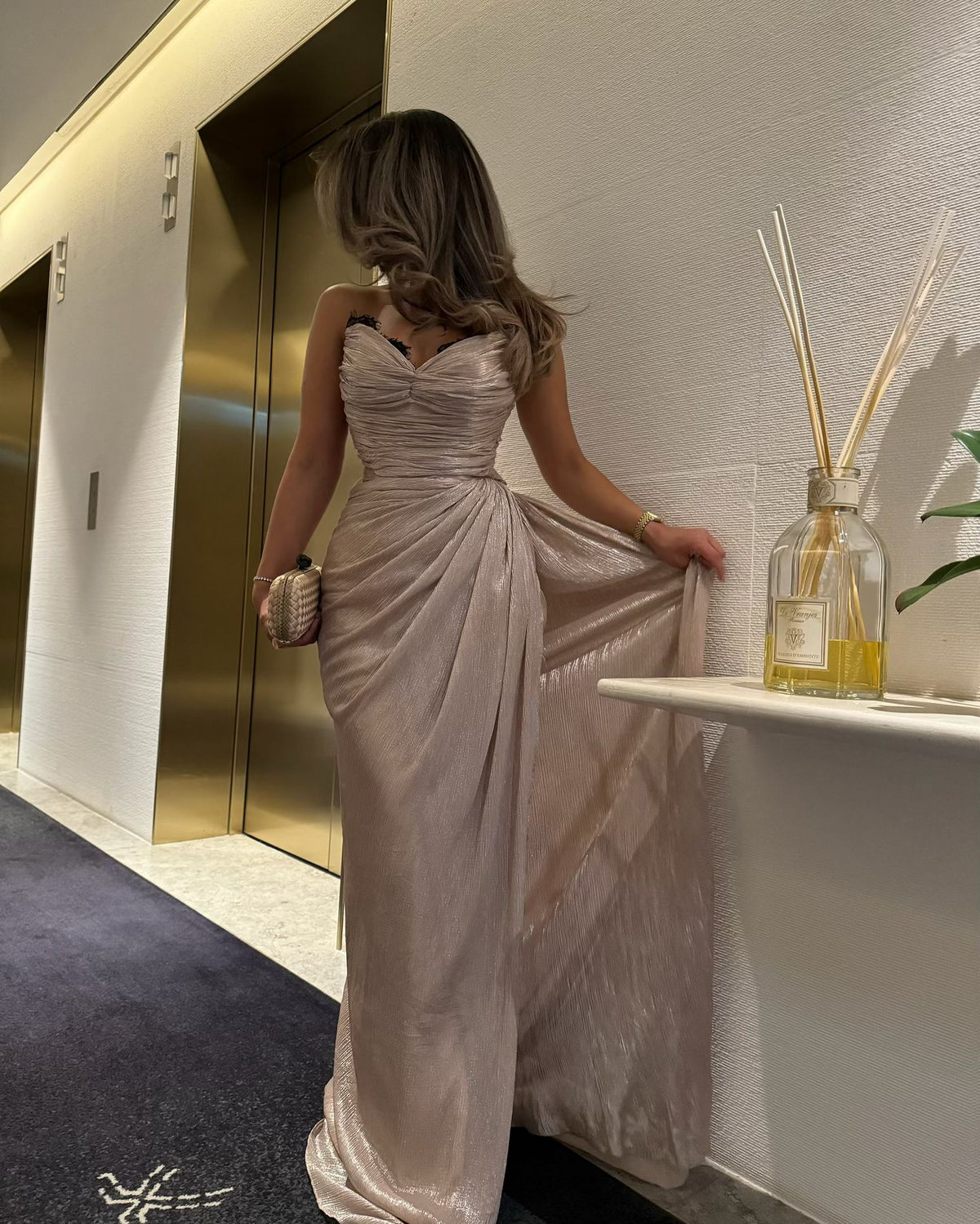 Elegant Champagne Evening Dress with Overskirt SF069