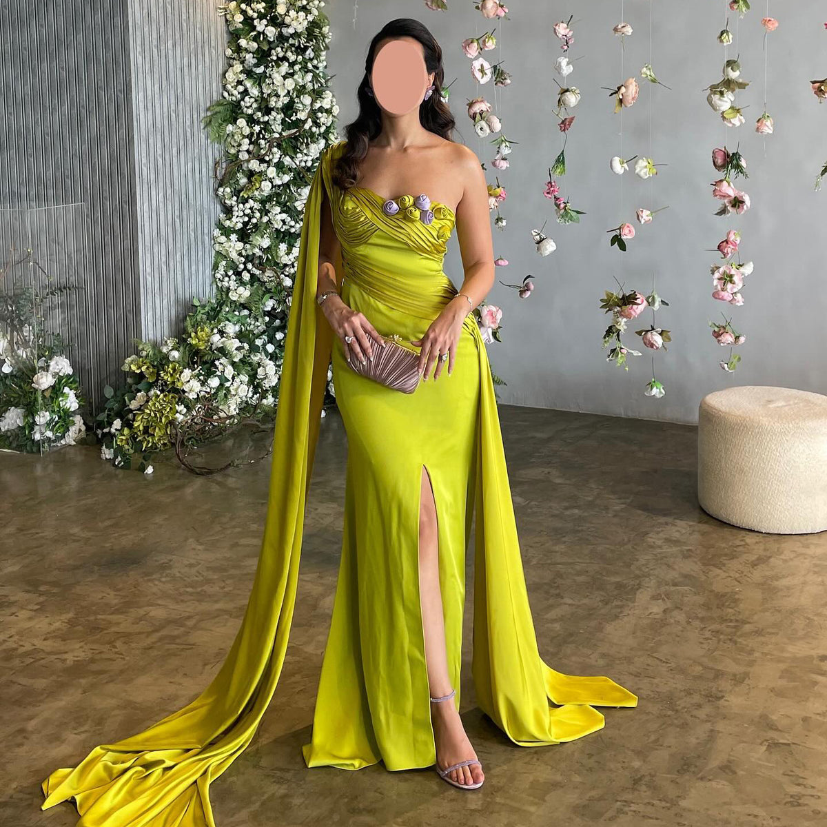 Elegant 3D Floral Kelly One Shoulder Evening Dress SF078