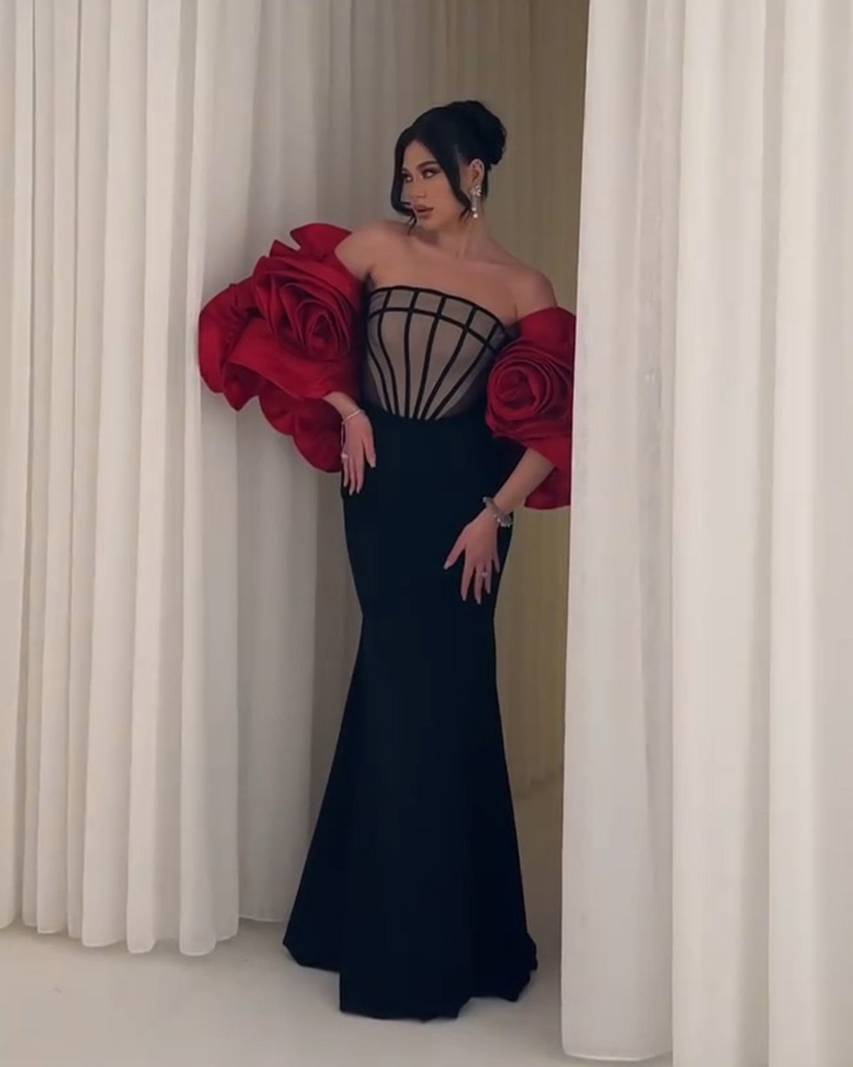 Glamorous 3D Floral Black Mermaid Evening Dress SF185
