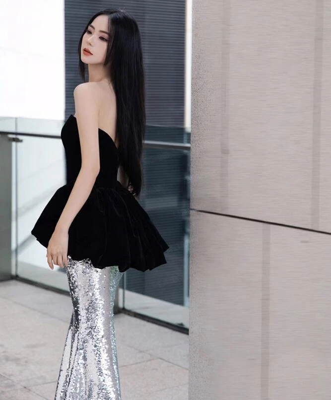 deep v neck peplum dress Terani Couture 252M5359 - Long Stretch Mikado Mermaid Dress