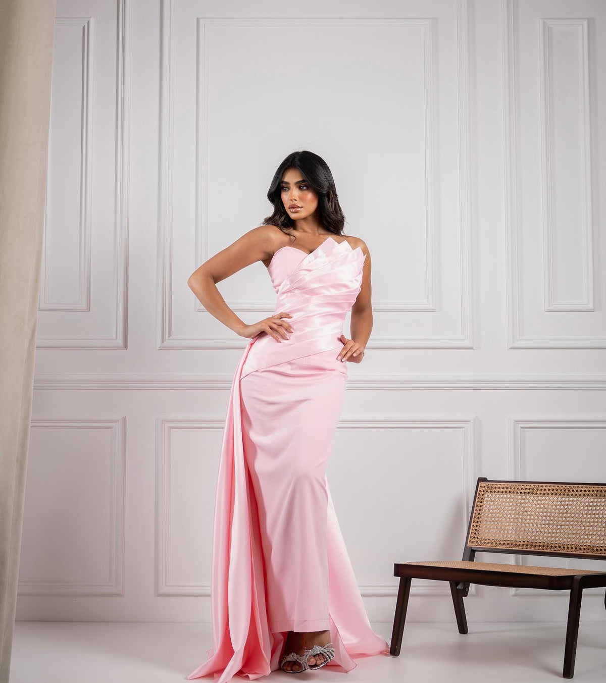 Elegant Pink Strapless Evening Dress with Overskirt SF288