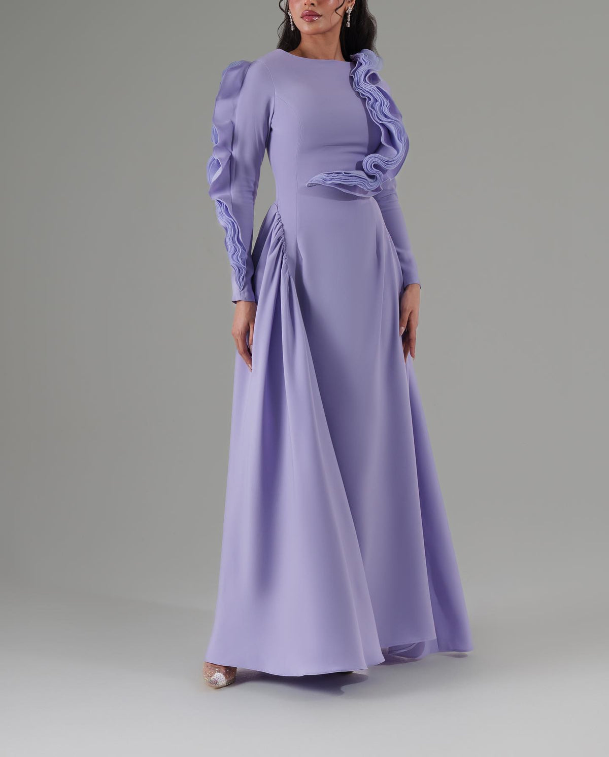 Elegant Lilac Long Sleeves Pleated Evening Dress SF140