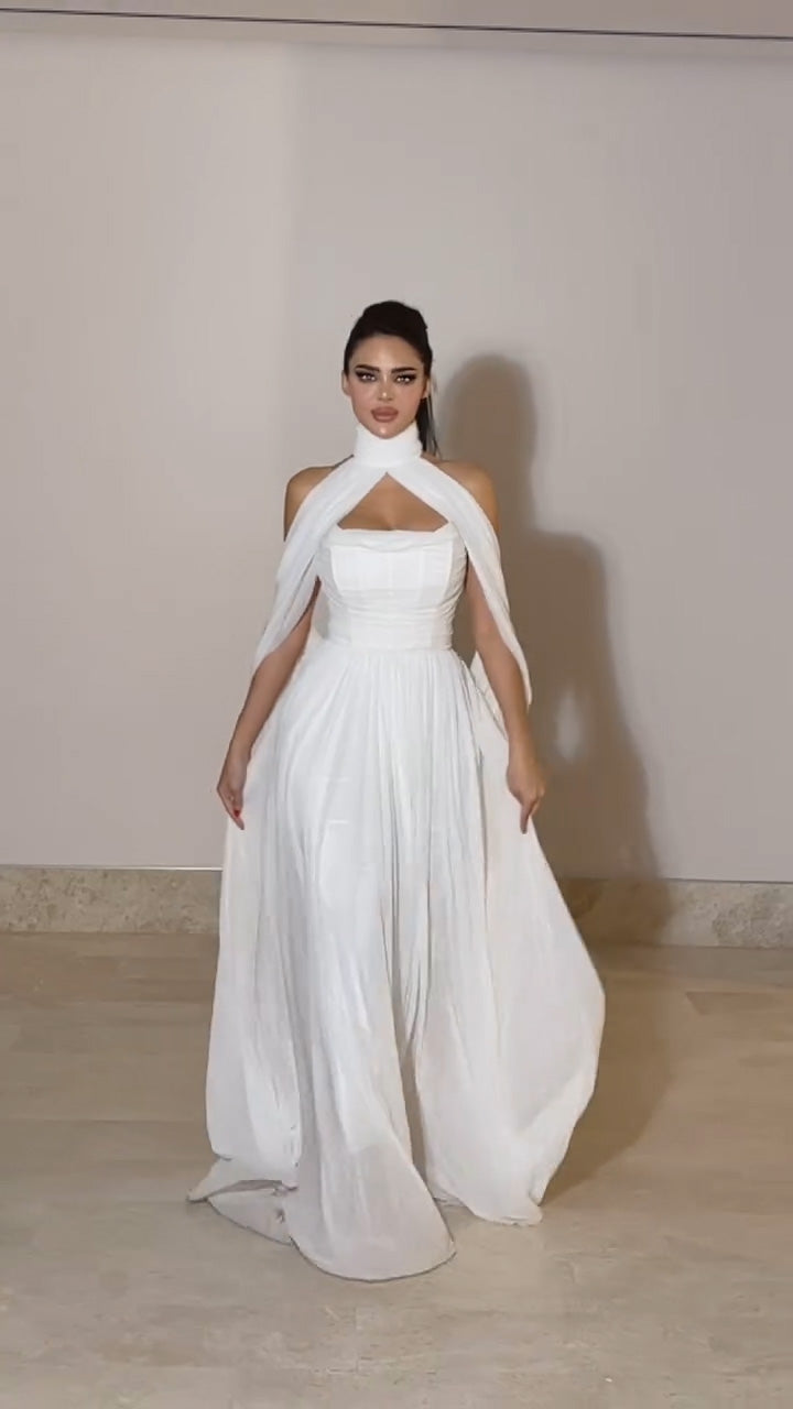 Elegant Strapless White A-Line Evening Dress SF265