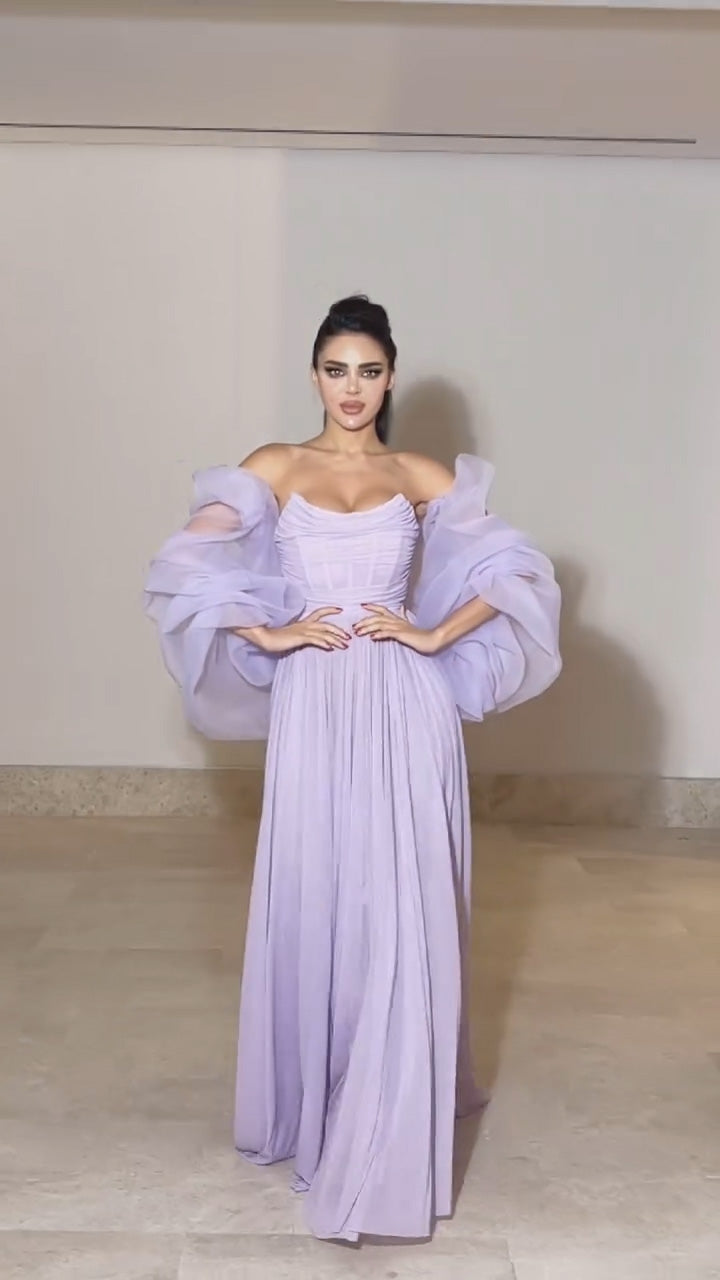 Classic Strapless Lilac Long Sleeves Evening Dress SF264